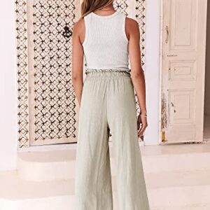 ANRABESS Women's Linen Pants Casual Loose High Waist Drawstring Wide Leg Capri Palazzo Lounge Pants Cropped Trousers Summer Boho Outfits 939maxing-S Beige