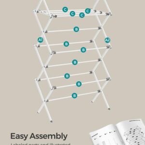 SONGMICS Foldable Clothes Drying Rack, Laundry Drying Rack, Clothes Airer, Steel Frame, 14.6 x 29.5 x 53.2 Inches, Easy Assembly, Indoor Outdoor Use, White ULLR770W01