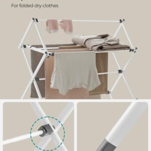 SONGMICS Foldable Clothes Drying Rack, Laundry Drying Rack, Clothes Airer, Steel Frame, 14.6 x 29.5 x 53.2 Inches, Easy Assembly, Indoor Outdoor Use, White ULLR770W01