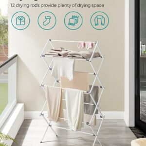 SONGMICS Foldable Clothes Drying Rack, Laundry Drying Rack, Clothes Airer, Steel Frame, 14.6 x 29.5 x 53.2 Inches, Easy Assembly, Indoor Outdoor Use, White ULLR770W01