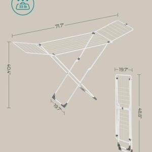 SONGMICS Clothes Drying Rack, Metal Laundry Drying Rack, Foldable, Space-Saving, Free-Standing Airer, with Gullwings, Indoor Outdoor Use, Bed Linen Clothing, White ULLR540W01