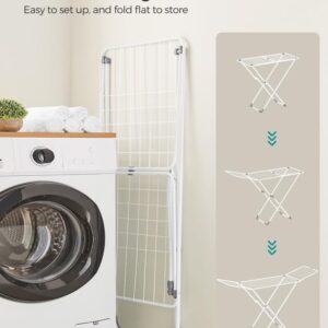 SONGMICS Clothes Drying Rack, Metal Laundry Drying Rack, Foldable, Space-Saving, Free-Standing Airer, with Gullwings, Indoor Outdoor Use, Bed Linen Clothing, White ULLR540W01