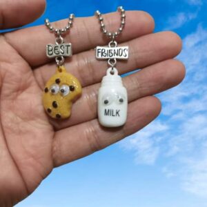 Best Friend Friendship Necklace for Women Men Cute Milk Cookie Pendant Necklace BFF Necklace for 2 Teen Girls Boys Birthday Gift Jewelry