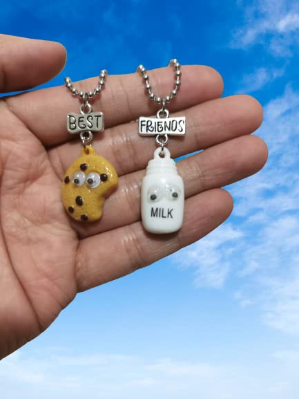 Best Friend Friendship Necklace for Women Men Cute Milk Cookie Pendant Necklace BFF Necklace for 2 Teen Girls Boys Birthday Gift Jewelry