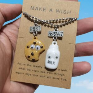 Best Friend Friendship Necklace for Women Men Cute Milk Cookie Pendant Necklace BFF Necklace for 2 Teen Girls Boys Birthday Gift Jewelry