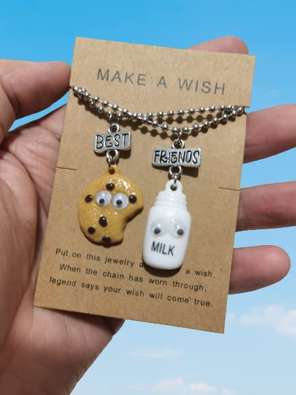 Best Friend Friendship Necklace for Women Men Cute Milk Cookie Pendant Necklace BFF Necklace for 2 Teen Girls Boys Birthday Gift Jewelry