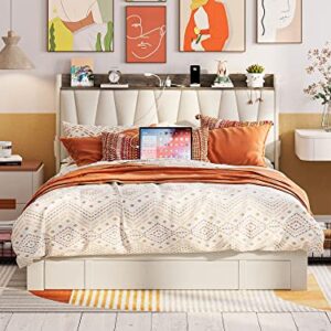 ANCTOR Full Size Bed Frame with 3 Drawers, Upholstered Platform Bed with Storage Headboard and Charging Station, No Box Spring Needed, Easy Assembly