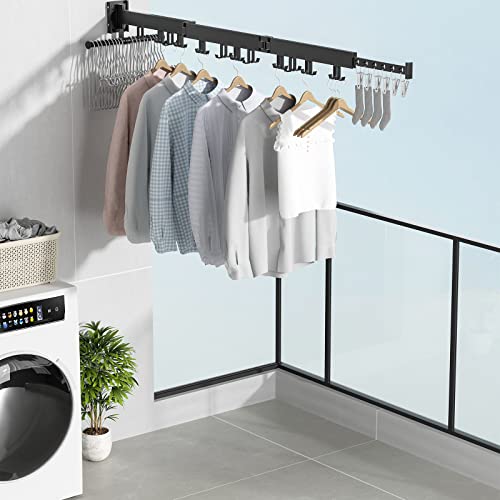 LQQBOX Tri-Fold Wall Mounted Clothes Drying Rack, Laundry Drying Rack, Space Saver Clothes Rack, Easy to Install, Retractable Foldable Design for Your Family (White)