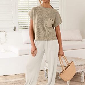 ANRABESS Women's Two Piece Outfits Sweater Sets Knit Pullover Tops and Casual Pants Tracksuit Matching Sets Loungewear 2023 Summer Fashion Clothes Sweat Suit 953qiankaqi-M