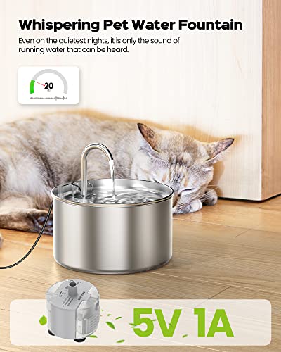 AOOGITF Cat Water Fountain, 304 Stainless Steel Pet Water Fountain, 24/7 Keep The Water Fresh, 74oz Capacity, Ultra-Quiet, No Sputter, Compact, Easy Cleaning, Suit for Pets