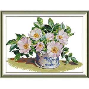 bilrost cross stitch kits for beginners needlepoint kits for adults stamped cross stitch kits for adults diy 14ct embroidery patterns stitches kit-celadon vase 15.75x11.81 inch