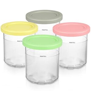 lomild 16oz. extra pint containers, replacement for ninja creami pints and lids-4 pack, compatible with nc299amz nc301 nc300 series, dishwasher safe & bpa-free, clear