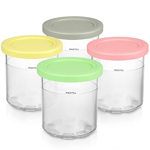 LOMILD 16oz. Extra Pint Containers, Replacement for Ninja Creami Pints And Lids-4 pack, Compatible with NC299AMZ NC301 NC300 Series, Dishwasher Safe & BPA-Free, Clear