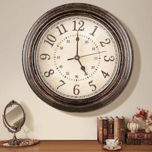 wall clocks vintage & 12 inch large wall clock, keep-accurate-time wall clock for living room, easy to read wall clocks battery operated, 15db extremely quiet clock for living room, wall clock large