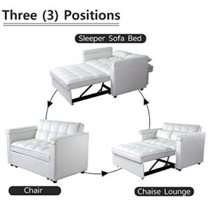 wirrytor 3 in 1 Multi-Functional Convertible Sleeper Sofa Bed, Modern Loveseat Sofa Couch Velvet Pull Out Bed with Reclining Adjustable Backrest &Hidden Table for Apartment Living Room Bedroom(Beige)