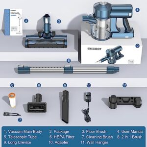 EICOBOT Cordless Vacuum Cleaner, 8 in 1 Lightweight Stick Vacuum with 28Kpa Powerful Suction Brushless Motor, Max 38mins Runtime, Handheld Vacuum for Carpet Hard Floor Pet Hair A30 Blue
