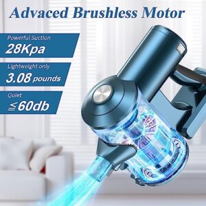 EICOBOT Cordless Vacuum Cleaner, 8 in 1 Lightweight Stick Vacuum with 28Kpa Powerful Suction Brushless Motor, Max 38mins Runtime, Handheld Vacuum for Carpet Hard Floor Pet Hair A30 Blue