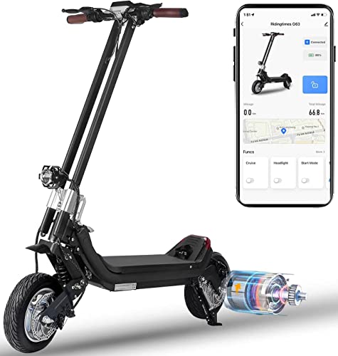 Riding'times Dual Motor Electric Scooter with Smart APP - 2400W Brushless Hub Motor, 20Ah Removable Battery Up to 37Mph & 60 Miles, 11" Knotty Tire Off Road All Terrain Electric Scooter (1200W, 15AH)