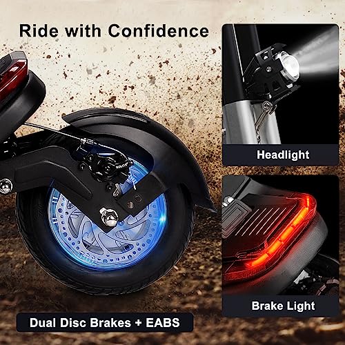 Riding'times Dual Motor Electric Scooter with Smart APP - 2400W Brushless Hub Motor, 20Ah Removable Battery Up to 37Mph & 60 Miles, 11" Knotty Tire Off Road All Terrain Electric Scooter (1200W, 15AH)