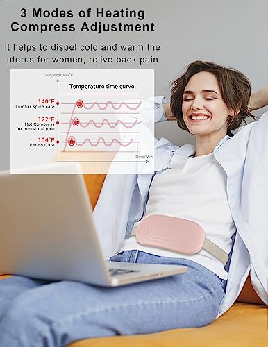 JZLUCKY Portable Heating Pads for Cramps, Fast Large Menstrual Heating Pads with 3 Heating Level and 3 Massage Mode, Cordless Heating Pads for Low Back,Belly Pain Relief Gift for Women Girl(Pink)