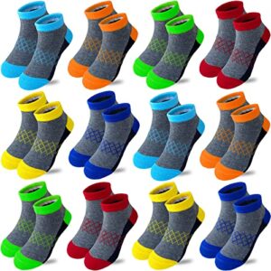 tsmollyu 12 pairs boy socks half cushioned low cut socks ankle athletic cotton socks for little big kids age 3-10(7-10 years)