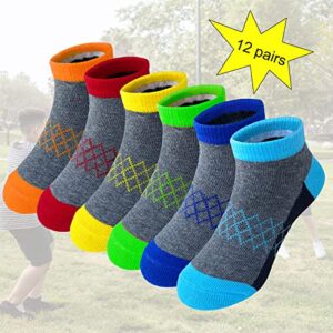 Tsmollyu 12 Pairs Boy Socks Half Cushioned Low Cut Socks Ankle Athletic Cotton Socks For Little Big Kids Age 3-10(7-10 Years)