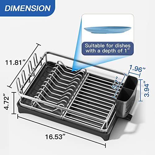 Dish Drying Rack, Aluminum Alloy Dish Racks for Kitchen Counter, Multifunctional Compact Auto-Drain Dish Drainers with a Cutlery Holder, Drying Rack for Dishes, Knives, Spoons, and Forks