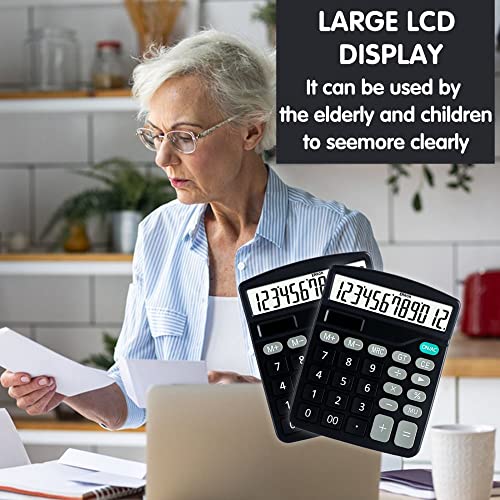 YEVEETTE Desk Calculator 12-Digit Large Display - Office Calculators with Sensitive Button and Solar and Battery Dual Power, Portable Basic Calculator Suitable for Business, Office and Home，837