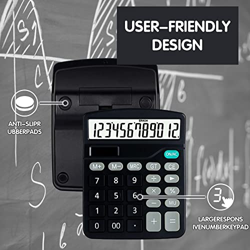 YEVEETTE Desk Calculator 12-Digit Large Display - Office Calculators with Sensitive Button and Solar and Battery Dual Power, Portable Basic Calculator Suitable for Business, Office and Home，837