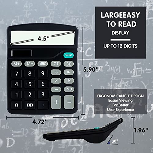 YEVEETTE Desk Calculator 12-Digit Large Display - Office Calculators with Sensitive Button and Solar and Battery Dual Power, Portable Basic Calculator Suitable for Business, Office and Home，837