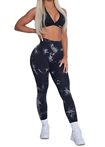 Pchee Bum Marble Workout Scrunch Butt Leggings for Women - High Waisted, Squat Proof, Seamless Lifting Compression, TikTok Yoga Pants, Workout Leggings with Tummy Control (Medium, Black Lightning)