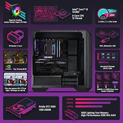 Cooler Master HAF 5 Pro High Performance Gaming PC - Intel i5 12400F - NVIDIA GeForce RTX 3060 - 16GB DDR4 3200MHz - 1TB M.2 NVMe SSD – WiFi - Windows 11 - Desktop Computer,Black