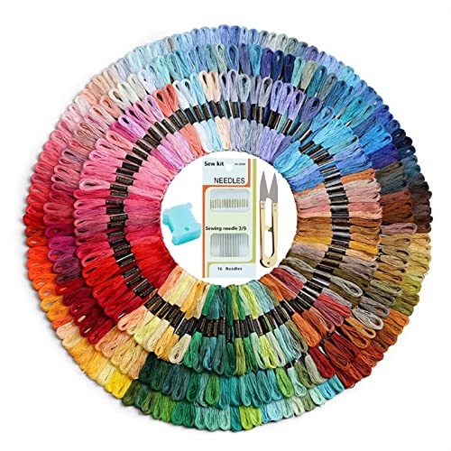 Dimensean 200 Pcs Embroidery Threads Rainbow Embroidery Floss Cross Stitch Cotton Floss Skeins Hand Craft Premium Rainbow DIY Sewing Tool Multiple Colour