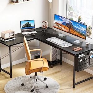 ODK L Shaped Desk with Storage Bag - 50 Inch Home Office Desk with Host Stand, Black Reversible Computer Corner Desk for Bedroom Studio, Modern PC Gaming Desk for Study Writing