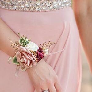 YSOJMAN Blush Pink Wrist Corsage Wristlet and Boutonniere Set for Wedding Bridesmaid Mother Grandmother for Bridal Shower Wedding Artificial Roses Flower Prom