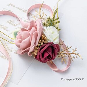 YSOJMAN Blush Pink Wrist Corsage Wristlet and Boutonniere Set for Wedding Bridesmaid Mother Grandmother for Bridal Shower Wedding Artificial Roses Flower Prom