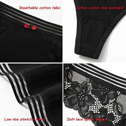 LEVAO Cotton Thongs Underwear for Women Breathable Thongs t Back Women No Show Thongs Panties Pack Medium