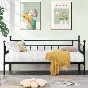 vecelo daybed frame, twin size metal platform bed with headboard,heavy duty steel slats support for living room bedroom guest room, easy assembly