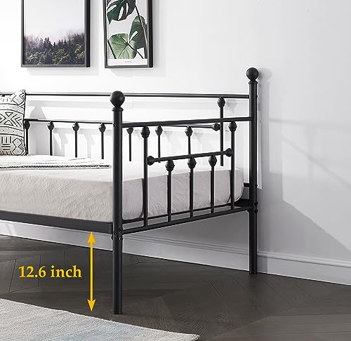 VECELO Daybed Frame, Twin Size Metal Platform Bed with Headboard,Heavy Duty Steel Slats Support for Living Room Bedroom Guest Room, Easy Assembly