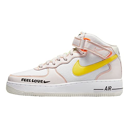 Nike Women's Air Force 1 '07 Mid Shoes, White/Opti Yellow-pearl Pink, 6.5