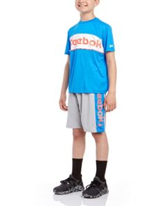reebok boys' active shorts set - 2 piece performance t-shirt and basketball gym shorts (8-12), size 8, electric blue/light grey