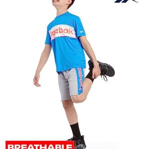 Reebok Boys' Active Shorts Set - 2 Piece Performance T-Shirt and Basketball Gym Shorts (8-12), Size 8, Electric Blue/Light Grey