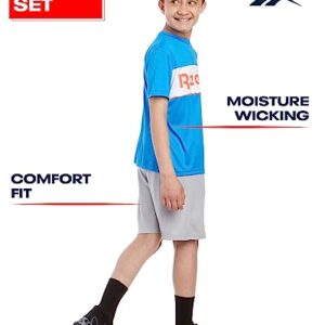 Reebok Boys' Active Shorts Set - 2 Piece Performance T-Shirt and Basketball Gym Shorts (8-12), Size 8, Electric Blue/Light Grey