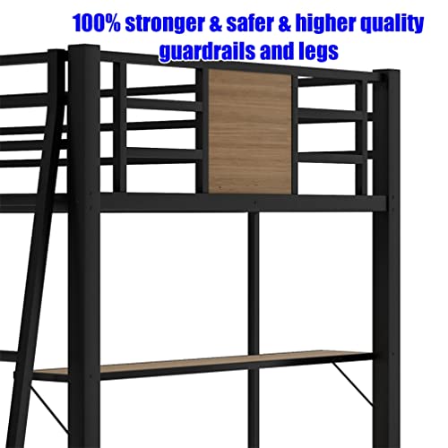 SNIFIT Upgraded Version & Stronger Metal L-Shaped Triple Bunk Bed Twin Over Twin Over Twin with Desk & Storage Shelf & Ladders, Thicken More Stable Black Bunk Bed Twin Size L-Shaped (Faster Assembly)