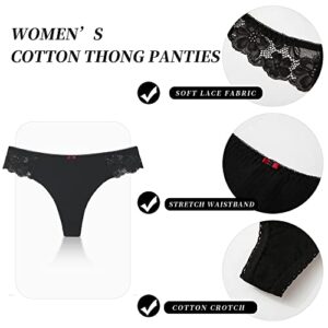 LEVAO Cotton Thongs for Women, Sexy Lace Trim G String Panties Soft Underwear Pack of 3,M