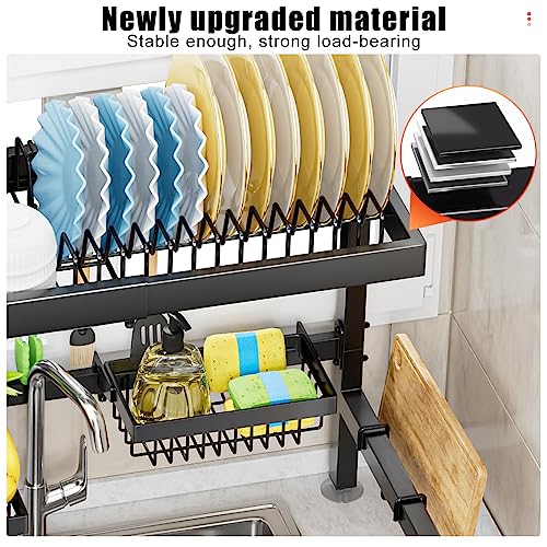 caktraie Home Use Over The Sink Dish Drying Rack with 2 Baskets【Thicker and More Sturdy】 Sturdy Guard Rail Model All-in-one, Kitchen Sink Rack Saving Space, Suitable for Most Family Sinks,26.5"-32.5"