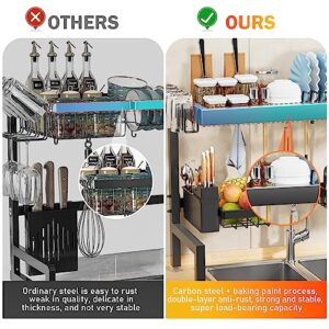 caktraie Home Use Over The Sink Dish Drying Rack with 2 Baskets【Thicker and More Sturdy】 Sturdy Guard Rail Model All-in-one, Kitchen Sink Rack Saving Space, Suitable for Most Family Sinks,26.5"-32.5"