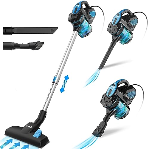 INSE Corded Stick Vacuum Cleaner, 600W Powerful Motor 18000Pa Corded Vacuum Cleaner, 6 in 1 Versatile Corded Vacuum Cleaner for Home Pet Hair Hard Floor - Blue