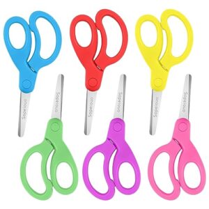 5" kids scissors, 6 pack blunt tip small scissors stainless steel safety scissors, comfort grip toddler scissors for school kids classroom children craft paper, school supplies for kids