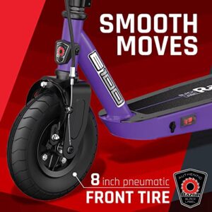 Razor Black Label E100 Electric Scooter for Kids Age 8 and Up, 8" Pneumatic Front Tire, Power Core High-Torque Hub Motor, Up to 10 mph, All-Steel Frame